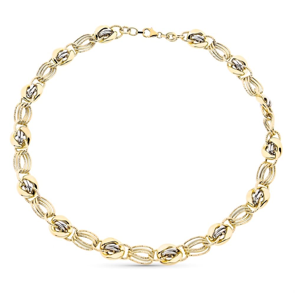 Gargantilla oro bicolor 9k mujer 45 cm. eslabones combinados