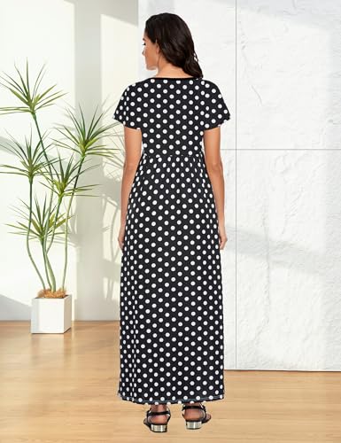 Image of Lacavocor Womens Short Sleeve Maxi Dresses Empire Waist Long Dress