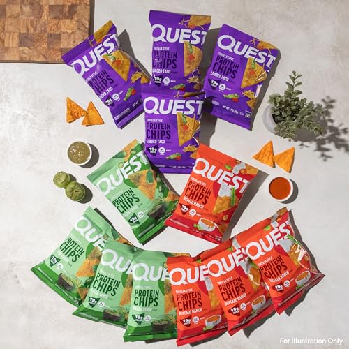 Image of Quest Nutrition Game Day Tortilla Style Protein Chips Variety Pack, Buffalo Ranch x4, Salsa Verde x4, Loaded Taco x4, 1.1 oz (Pack of 12)
