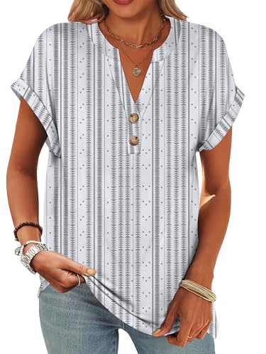 Image of ANRABESS Womens Short Sleeve Henley Tops V Neck Dressy Casual Blouses Summer Trendy Tee Shirts 2026 Vacation Fashion Clothes