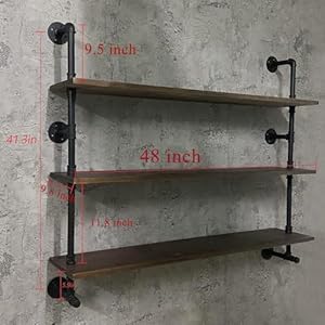 Industrial pipe wall shelves pipe shelving with real wood plank 48 inches floating shelves for wall farmhouse pipe book shelves dark brown 3 tier for kitchenliving room decor and bar shelving  urban country home decor