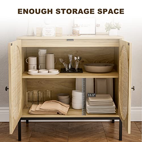Ikifly HU8897-WD Rattan Storage Cabinet Set Of 2, Handmade Natural Rattan Door Buffet Cabinet With Storage, Sideboard Cabinet Console thumb #7