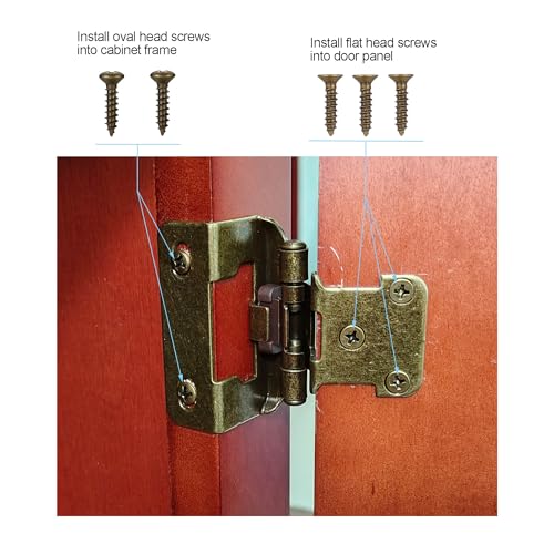 Vallecloud 4 Pack (2 Pair) Antique Brass Cabinet Hinges for Kitchen Cabinet Door, Partial Wrap Self Closing 1/2" Overlay Kitchen Cabinet Hinges, Semi Hidden Cabinet Hinge for Cabinet Doors - Image 5