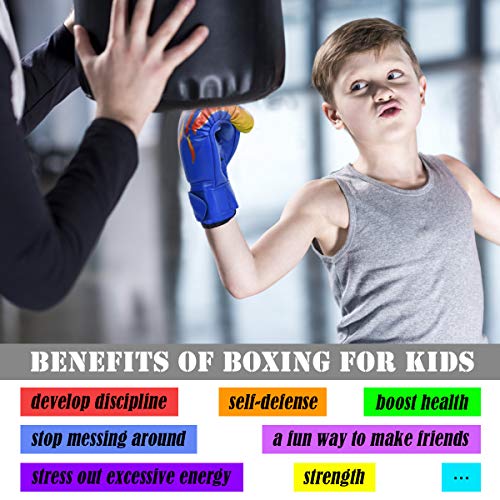 Luniquz Kids Boxing Gloves for Punching Bag Training, 4 OZ 6 OZ Fit 3 to 14 YR, Blue