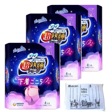 【3個セット+おまけ】ソフィ 超熟睡 ショーツ 特に多い夜用 XL 4枚 × 3袋 計12枚 まとめ買い 生理用品 ナプキンおまけティッシュ