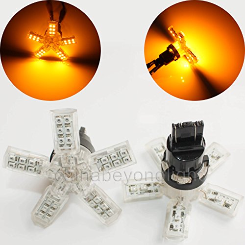 BYOPTO 2 Pcs (Yellow/Amber/Orange T20 7443 W21/5W) 5-arm 40SMD Spider LED Car Auto Brake Stop Light DC12V