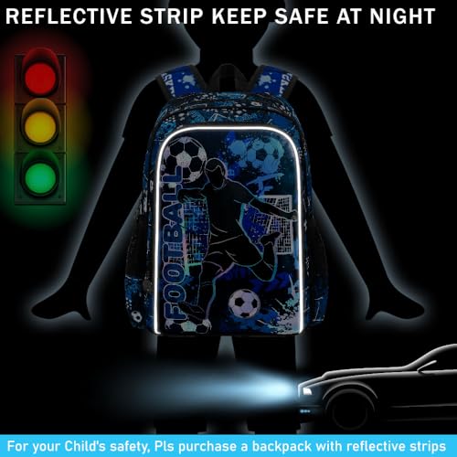 gxtvo 3PCS Boys Soccer Backpack, 17" Kids Football Bookbag with Lunch Box, Water Resistant Middle Elementary Preschool School Bag2