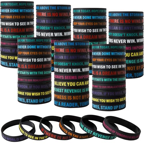 Inspirational Quote Bracelets - 100 Pcs, Motivational Silicone Wristbands for...
