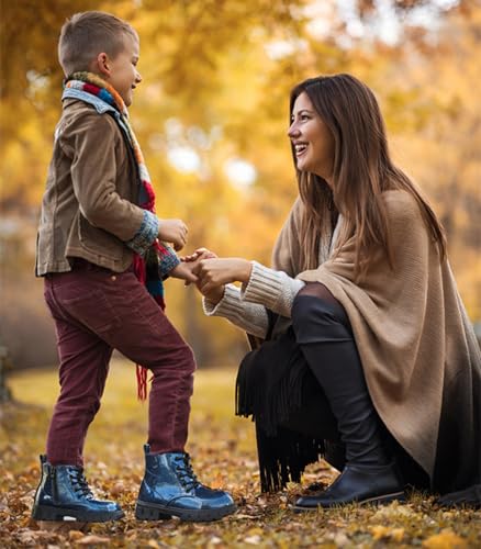 DADAWEN Boys Girls Glitter Ankle Boots Kids Lace Up Waterproof Combat Shoes With Side Zipper for Toddler/Little Kid/Big Kid2