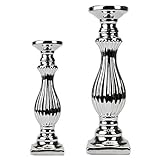  Clic-And-Get 2 Größen Kerzenleuchte Silber Keramik Kerzenständer Stumpenkerze Tafelkerze (2er Sparset)