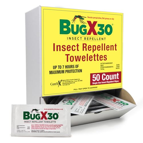 CoreTex Bug X 30 Mosquito, Tick, & Insect Repellent Wipes with 30% DEET - Pack of 50 Single-Use Bug Repellent Wipes for Up to 7 Hours of Reliable Protection Against 12 Types of Biting Insects