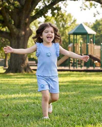Image of Weebaby Toddler Girl Clothes Baby Summer Outfits Sleeveless Halter Top Ruffle Short Set Cute Kids Clothes Girls