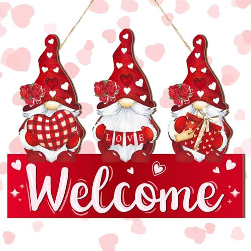 Wenqik Valentine‘s Day Gnome Door Decor for Front Wreath Sweet Gnome Welcome Hanging Door Sign Hanger for Front Home Garden Wall Yard Indoor Outdoor Window