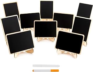 DSTELIN 10 Piezas Mini Pizarras con Caballete, Pizarras Rectangulares Pequeñas, Tarjetas de Madera para Bodas, Fiestas de Cumpleaños, Letreros de Mensaje y Decoración de Eventos