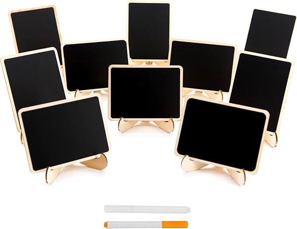 DSTELIN 10 Piezas Mini Pizarras con Caballete, Pizarras Rectangulares Pequeñas, Tarjetas de Madera para Bodas, Fiestas de Cumpleaños, Letreros de Mensaje y Decoración de Eventos