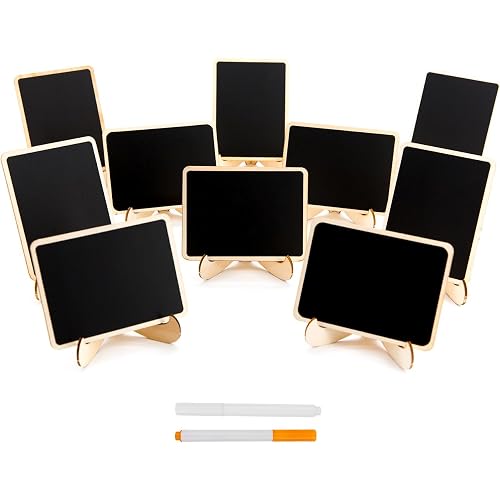 DSTELIN 10 Pack Mini Chalkboards Signs with Easel Stand, Small Rectangle Chalkboards Blackboard, Wood Place Cards for Weddings, Birthday Parties, Message Board Signs and Event Decoration