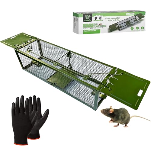 Rattenfalle Lebendfalle Mäusefalle Wiederverwendbar – Ohne Gift & Strom – Mit Doppeltem Eingang & Handschuhen – Tierfreundlich für Haus, Garten, Keller, Schuppen – Für Köder Aller Art geeignet