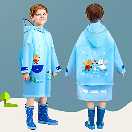 Kids Girls Boys with Hood Rain Ponchos Raincoat Windproof Rainwear Coat Pocket Long Sleeves Jacket3