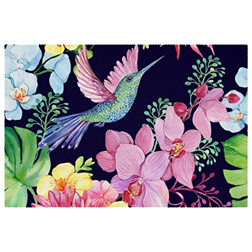 Set de table vintage oiseau et fleur de table rectangulaire lavable lot de 6