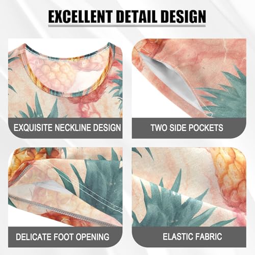 ALAZA Pineapples Pink Marble Pajama Set Short Sleeve Sleepwear Soft Lounge Nightwear4
