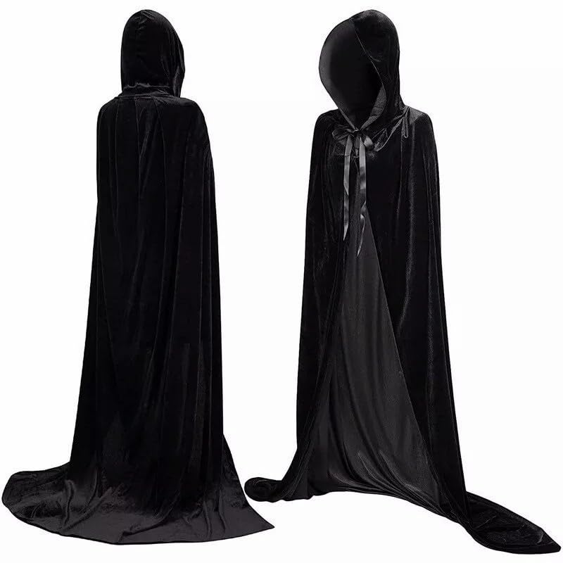 NEW-YIJUNSHUN Halloween Cape with Hood Devil Costume Vampire Cape Adult Halloween Witch Costume for Men and Women (Black 170CM)