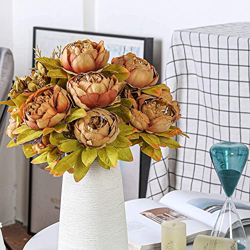 Luyue 2Pcs Vintage Artificial Peony Silk Flowers Bouquet Home Wedding Decoration(Coffee Brown) #TOP1