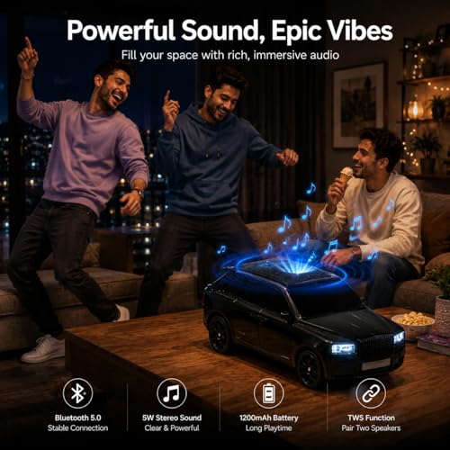 Image of Toy Imagine Bluetooth Toy Car Speaker | Portable Car-Shaped Wireless Speaker with 5W Stereo Sound & 1200mAh Battery | TF /USB /FM /TWS Support, Multicolor Music Toy