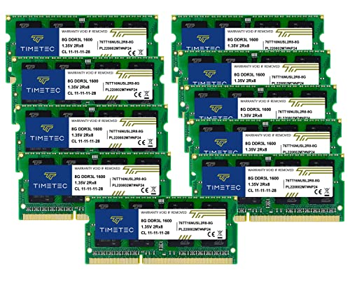Image of Timetec 80GB KIT(10x8GB) DDR3L / DDR3 1600MHz (DDR3L-1600) PC3L-12800 / PC3-12800 Non-ECC Unbuffered 1.35V /1.5V CL11 2Rx8 Dual Rank 204 Pin SODIMM Laptop Notebook PC Computer Memory RAM Module Upgrade