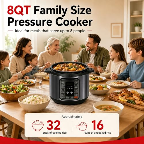 Image of Simple Deluxe Electric Pressure Cooker 8.5Qt, 12 Presets Instant Multi Cooker, Olla de Presion Nonstick Pot 8 Quarts for Slow Cook, Rice Cook, Steam, Saute, Canning, Yogurt Maker, Warm, Black