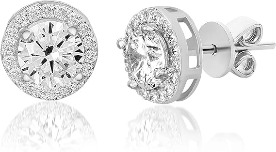 AOCGDDSRound Halo Stud Earrings for Women, Post Round Cubic Zirconia Stud Earrings Large Brilliant Simulated Halo Diamond Earring,for Women made With Swarovski imitate Crystals