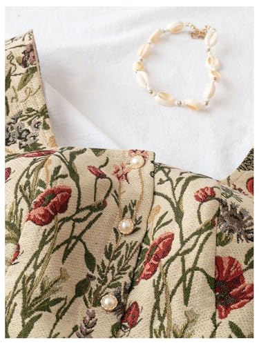 GORGLITTER Women's Renaissance Top Floral Corset Tank Tops Square Neck Vintage Button Up Crop Bustier Tops3