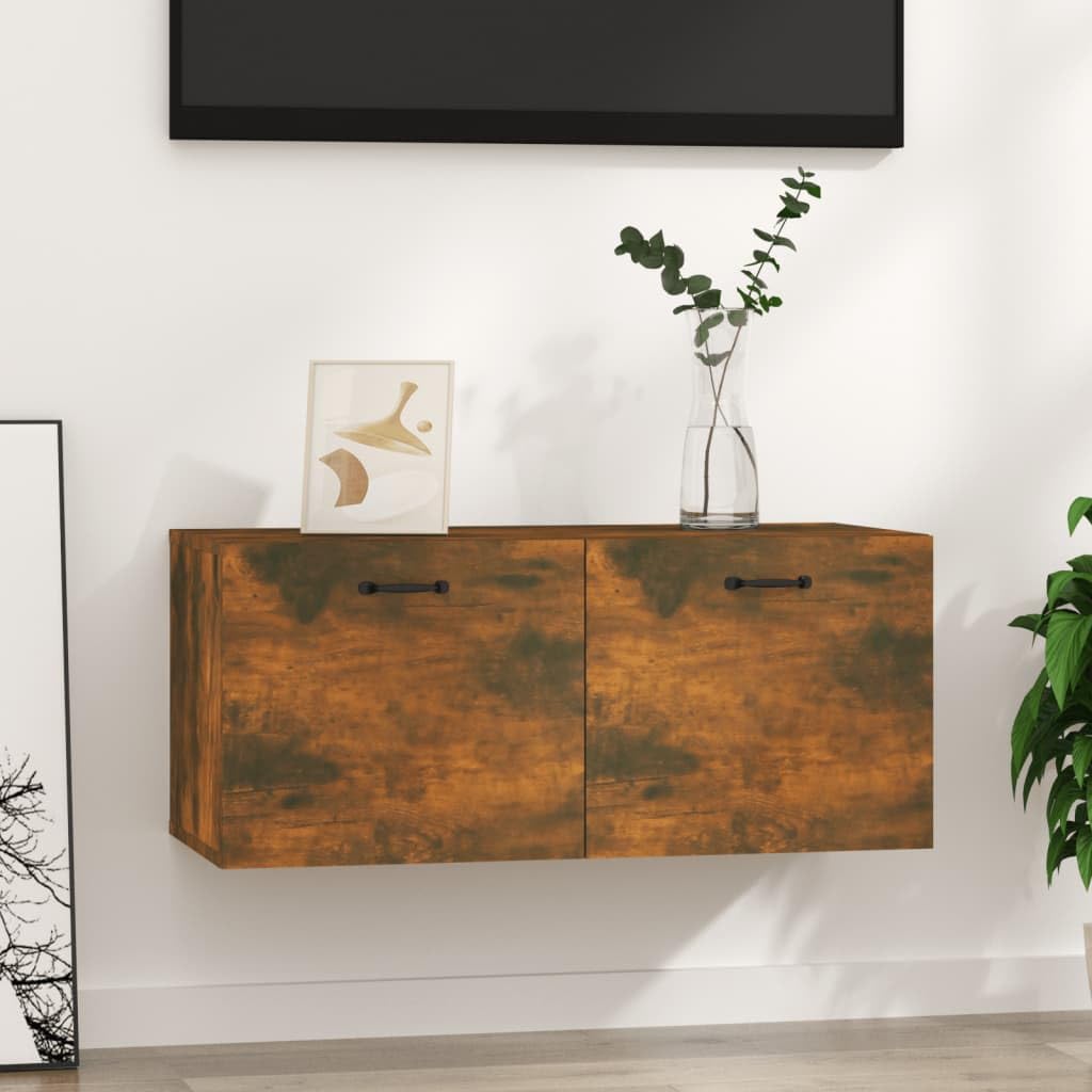 Estantería de pared de roble ahumado para decorar salones modernos