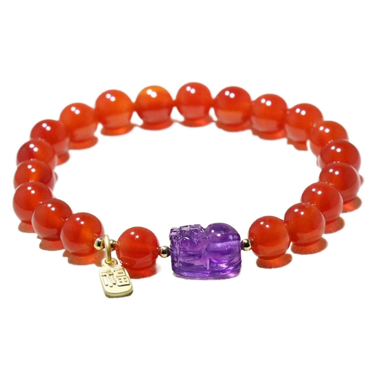 Nzpost B Racelet, Natural 8Mm Hand Carved Amethyst/Citrine Pi Xiu Lucky Charm Character Fu Gilded Pendant E