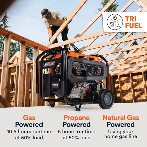Image of Generac 12,500 Starting Watt Tri-Fuel Portable Generator | Electric Start, Gas, Propane or Natural Gas, Home Backup, Jobsite, or RV, Quiet Operation, Long Runtime, 50-State Compliant