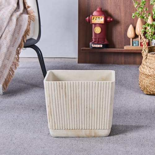 Image of Ribbed Natural Travertine Striped Textures Small Bathroom Trash Can 2.5 Gallon(9 Liter), Resin Heavy Sturdy Kitchen Garbage Can,Living Room Bedroom Trash Can, Decorative Wastebasket for Home, Office