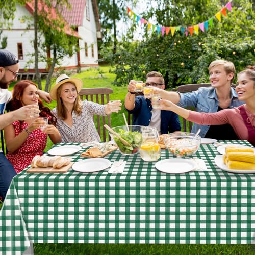 Image of 12Pack Dark Green Plastic Checkered Tablecloth, Premium Decorative Disposable Green Gingham Plaid Table Cloths for Parties, Rectangle Party Table Cover for Picnic Farm Birthday Wedding, 54x108 Inch