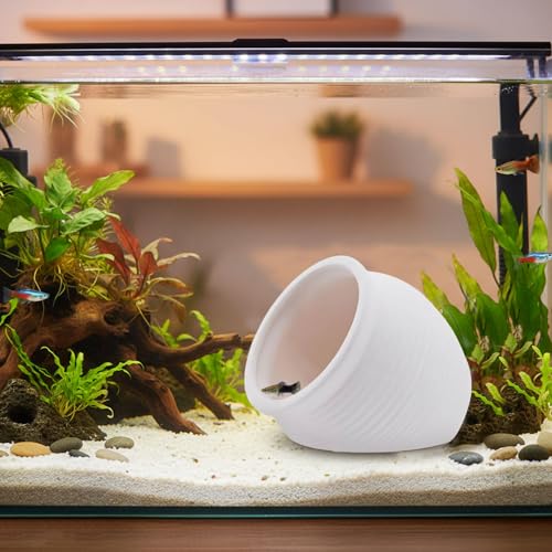 Image of RUIAN Ceramic Jar Aquarium Decorations Fish Tank Hideout Cave Cute Pot Aquarium Accessories Decor Ornaments for Cichlid, Small Fish, Betta Fish Hideout and House (White)