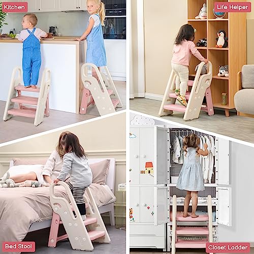 Onasti-Foldable-Toddler-Step-Stool-for-Bathroom-Sink-Adjustable-3-Step-Stool-for-Kids-Toilet-Potty-Training-Stool-with-Handles-Child-Kitchen-Counter-Stool-Helper-Plastic-Ladder-for-Toddlers-Pink Onasti Foldable Toddler Step Stool for Bathroom Sink Adjustable 3 Step Stool for Kids Toilet Potty Training Stool with Handles Child Kitchen Counter Stool Helper Plastic Ladder for Toddlers Pink