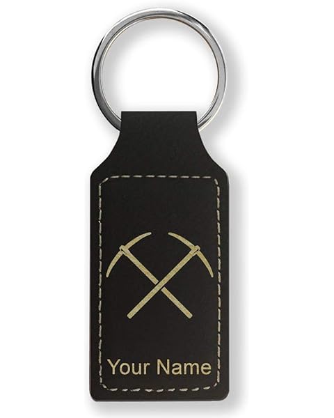 LaserGram Rectangle Keychain, Pickaxe, Personalized Engraving Included