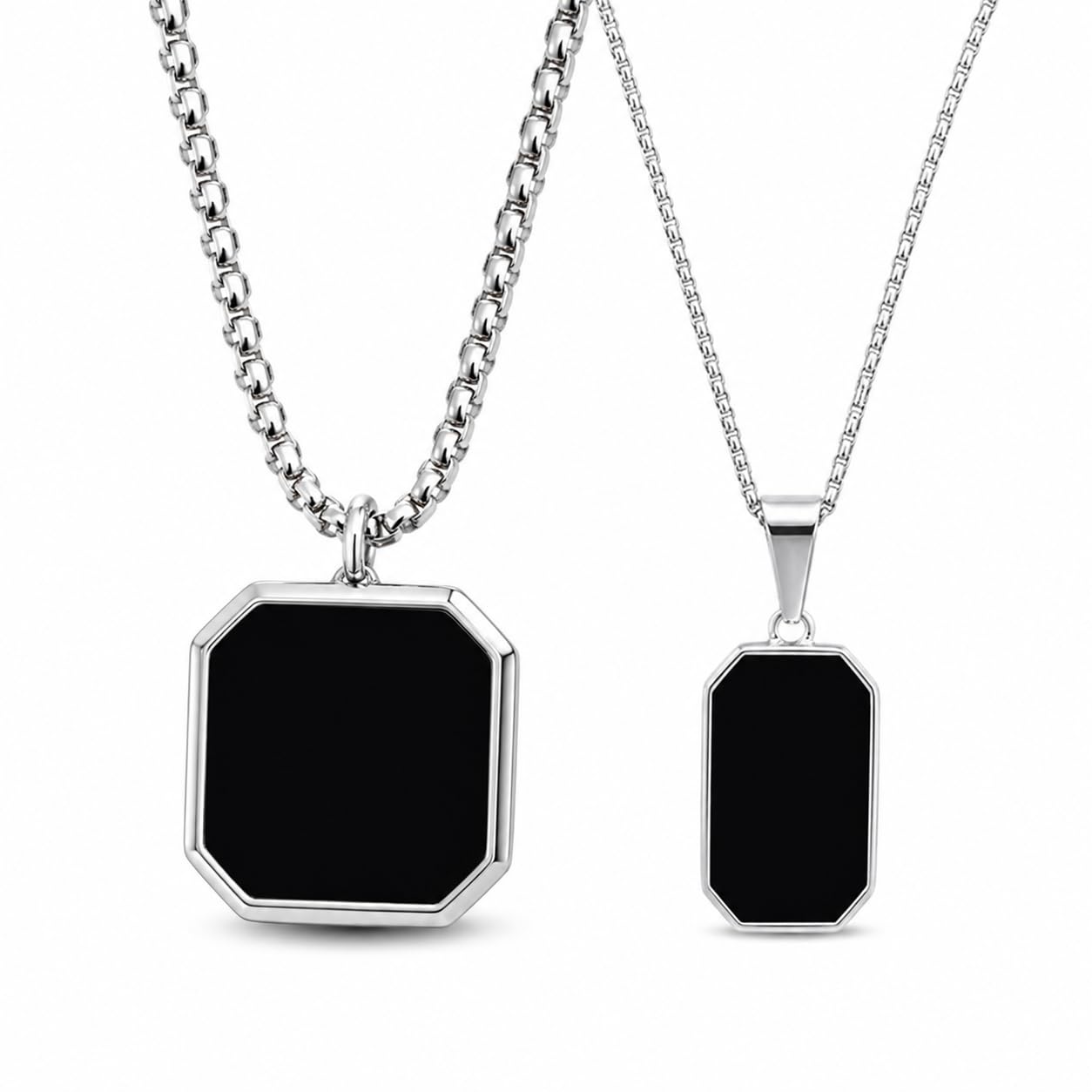 Stainless Steel Midnight Charisma Locket Neck Chain for Men | Set of 2 Stylish Pendant Necklace | Men's Jewellery Black Stainless Steel Chain For Men | Valentine Gift-image-9