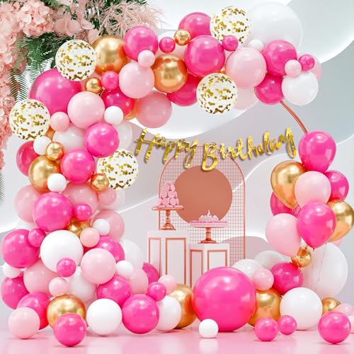 Image of Party Propz Happy Birthday Decoration Items for Girl - Set of 54 Pcs Pink Balloons for Decoration | Birthday Balloons For Decoration | Happy Birthday Balloon | Happy Birthday Banner (Cardstock)