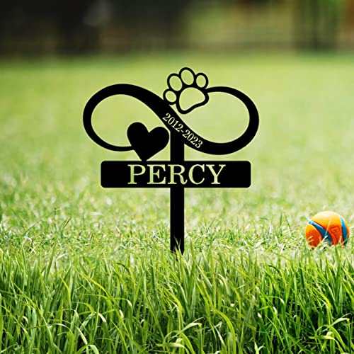 Goodqueen Custom Dog Name Memorial Grave Stake, Personalized Dog Memorial Engraved Sign, Dog Memorial Metal Sign Headstone Pet Plaque Burial Stake, Dog Grave Marker With Heart And Paw #TOP1