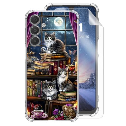 Tudguiloae for Samsung Galaxy A16 5G Clear Phone Case, Lightweight Transparent TPU, Cats Realistic Illustration Shockproof Four Corner Anti-Fall Protective Cover 6.7" for A16 5G, Screen Protector Film