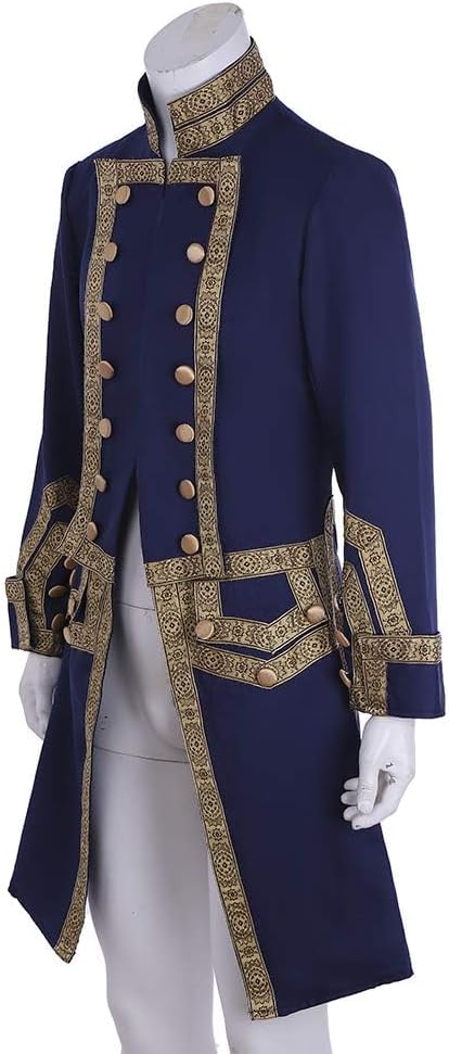 CosplayDiy Men's 18th Century Colonial Military Uniform Tailcoat Costume Medieval Victorian Men's Regency Outfit