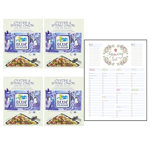 Sauce Mix Bundle which Contains Blue Dragon Oyster & Spring Onion Stir Fry Sauce 120g - Pack of 4 with Grocery List Card