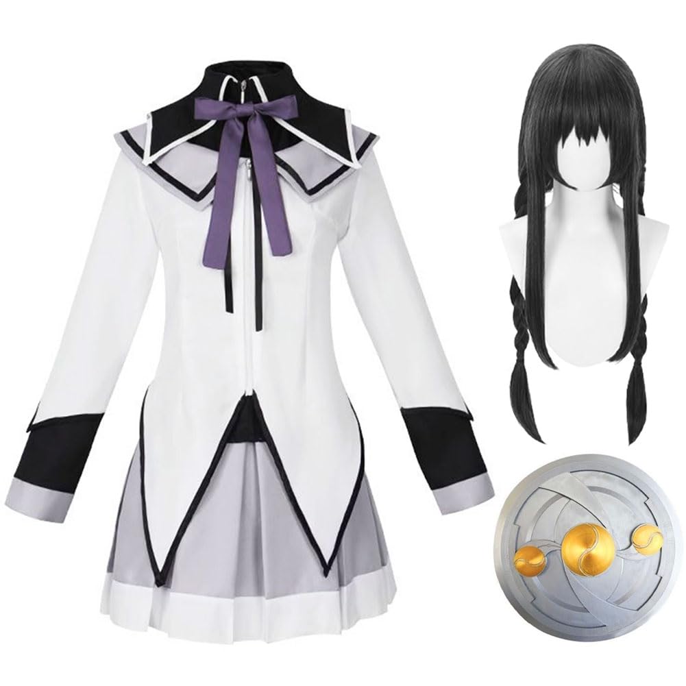Zhongkaihua Akemi Homura Cosplay Costume with Wig Full Sets Uniform Dress for Women's Halloween Party Carnival Dress Up Suits