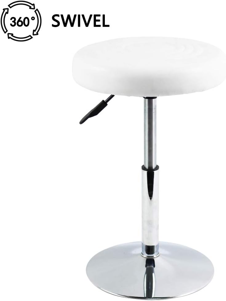 FURWOO Short Round PU Leather Shop Stool Chair Height Adjustable Step Stool Office Chair Vanity Stool Small White