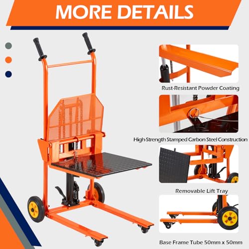 AECOJOY Hydraulic Lift Winch Stacker, Material Lift Table Cart 500 Lbs Capacity, 32\" Max Lift Height, Pallet Truck Jack with Lockable Swivel Casters – Ideal for Warehouse, Workshop and Garage Use - Thumbnail 7