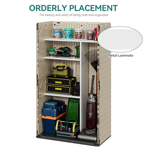 Image of YITAHOME 60cuft Vertical Storage Shed Shelf, Weatherproof Metal Shelf for 60 cu ft Tool Cabinet, Ideal for Outdoor Use, Easy Assembly,45.6 inch L X 13.2 inch W X 69 inch H, White