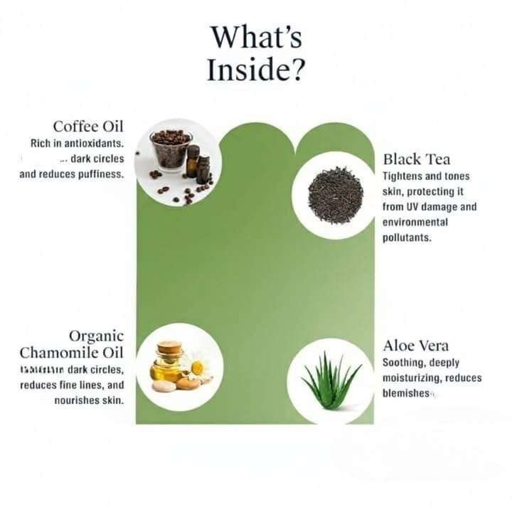 Aloe Vera Under Eye Gel For Dark Circles, Fine Lines & Puffiness (10 ML) | Infused With Coffee Oil, Black Tea, Organic Chamomile & Vitamin C | All Skin Types | All-Natural, Vegan & Cruelty-Free